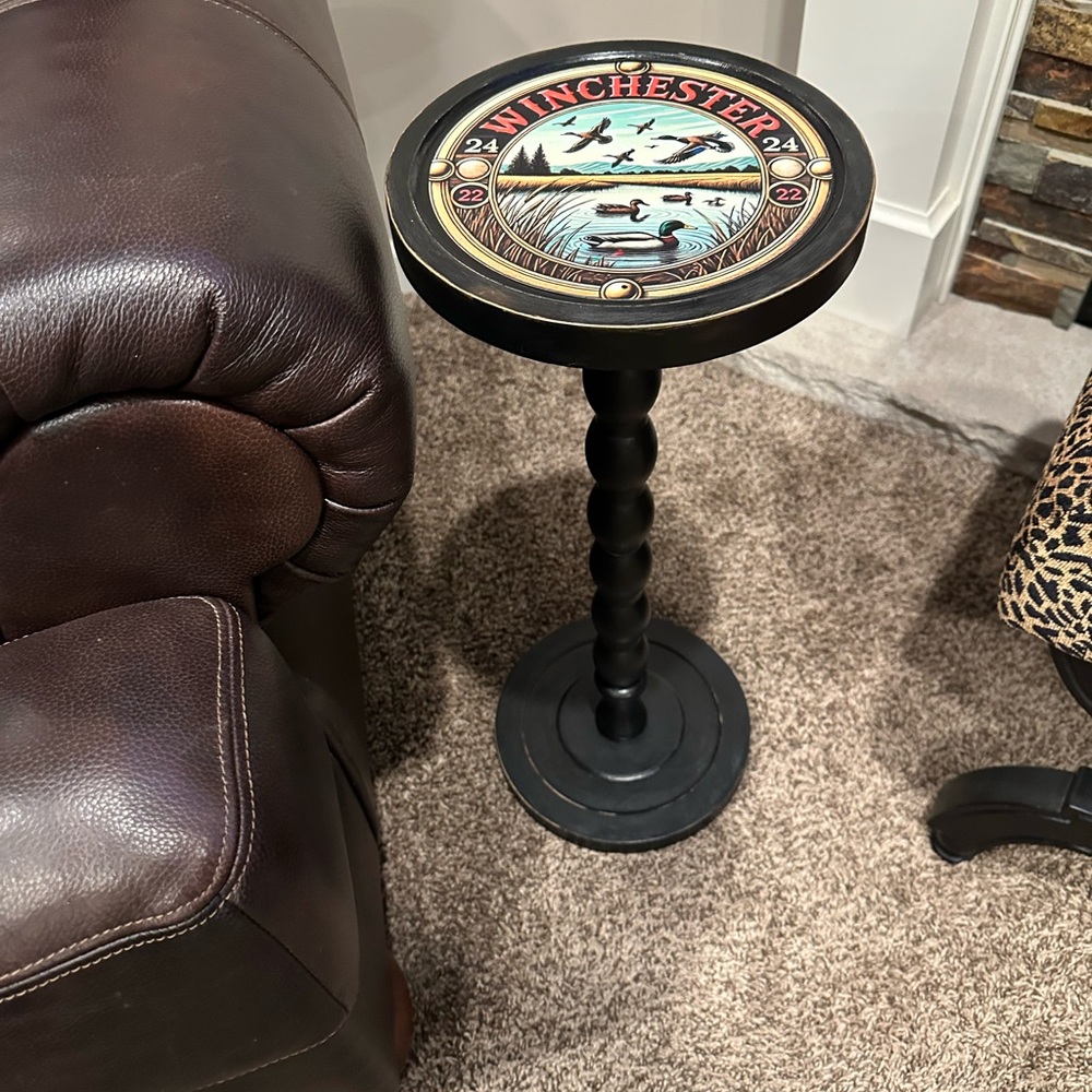 Winchester Themed Round Accent Side Drink Table in Black